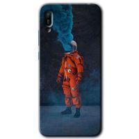 Huawei Y6 2019 Kılıf Baskılı Kapak - Smoke Astronot + 5D Tam Kaplayan Cam