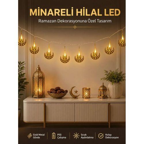 Dekoratif Minareli Hilal Led Işık Metal Gövdeli Ramazan Aydınlatma