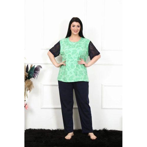 Kadın 5xl-6xl-7xl-8xl Büyük Beden Kısa Kol Pijama Takım Yeşil