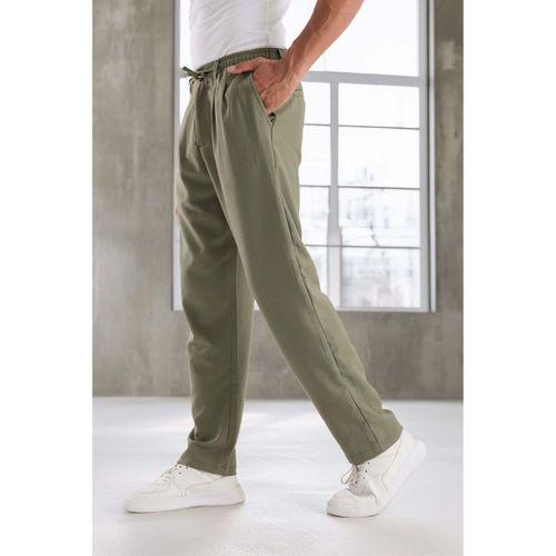 Bezayağı Kumaş Relax Fit Duble Paça Jogger Pantolon - Avcı Yeşili