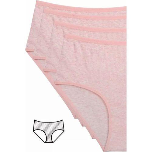 4'lü Yeni Seri Renkli Yüksek Bel Fitilli Ribana Bato Külot Pembe