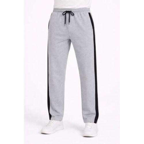 Erkek Yandan Şeritli Boru Paça Eşofman Altı 3 Iplik Pamuklu Eşofman - Gri