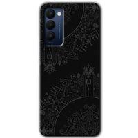 MRCİLETİSİM Tecno Camon 18P Kılıf HD Desen Baskılı Arka Kapak+Temperli Cam - Siyah Mandala