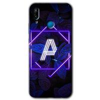 Potkal Hediye Fabrikası Huawei P20 Lite Kılıf HD Desen Baskılı Arka Kapak - Dark Neon Yaprak A Harfi