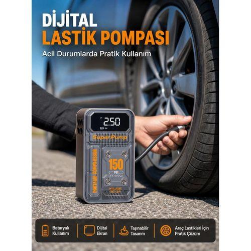 150 Psı Kablosuz Dijital Ekranlı Taşınabilir Araç Lastik Pompası