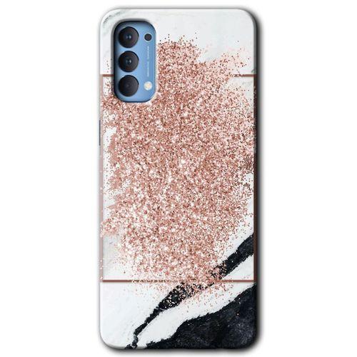 Oppo Reno 4 Kılıf HD Desen Baskılı Arka Kapak + Temperli Cam - Simli Mermer