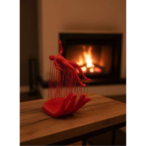 Kırmızı El Ve İnsan Figürü Dekoratif Biblo Salon Ofis Raf Ve Konsol Üstü İçin 12x18 Cm