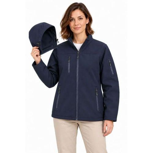 Su Geçirmez Softshell İçi Polar Astarlı Çıkarılabilir Kapüşonlu 4 Cepli Mont Ceket - Lacivert