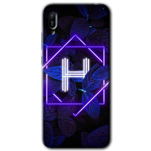 Huawei Y6 2019 Kılıf Kapak - Dark Neon Yaprak H Harfi +Hayalet Ekran Yandan Gözükmez