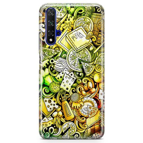 Honor View 20 Kılıf Pizza Doodle Arka Kapak Koruma Desenli Full Koruyucu