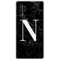 Samsung Galaxy Note 10 Plus Kılıf HD Desen Baskılı Arka Kapak - Siyah Mermer Desenli N Harfi