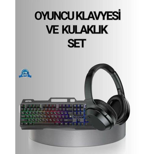 Işıklı  Klavye Mouse Ve Bluetooth Kulaklık Seti Türkçe Q Usb