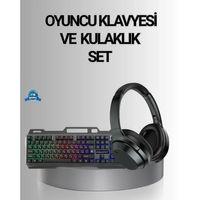 Işıklı  Klavye Mouse Ve Bluetooth Kulaklık Seti Türkçe Q Usb