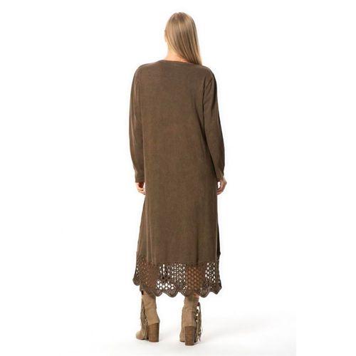 Uzun Kol Sena Etnik Desenli Sonbahar ve Kışlık Uzun Triko Elbise Kahve Khv
