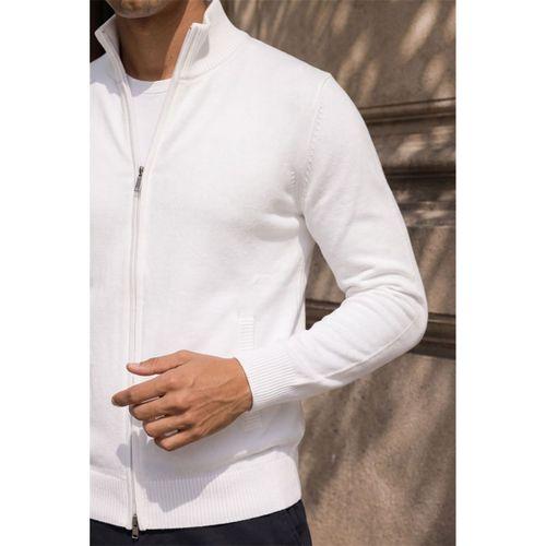 Volare Premium Likralı Fermuarlı Erkek Triko Hırka - Ekru