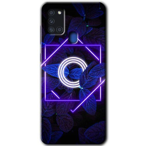 Samsung Galaxy A21s Kılıf Baskılı Kapak - Dark Neon Yaprak O Harfi +Tam Ekran Koruyucu
