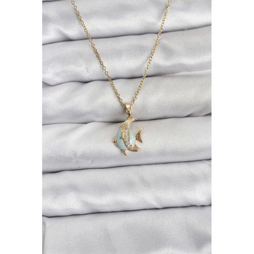 316L Çelik Zincir Gold Renk Balık Model Zirkon Taşlı Kadın Kolye
