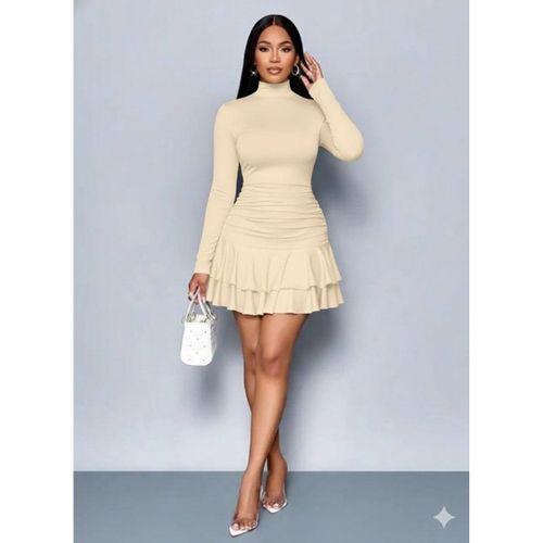 Kadın Uzun Kollu Balıkçı Yaka Mini Fırfırlı Sandy Elbise