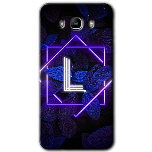 Galaxy J7 2016 Kılıf HD Desen Baskılı Arka Kapak - Dark Neon Yaprak L Harfi + Kırılmaz Cam