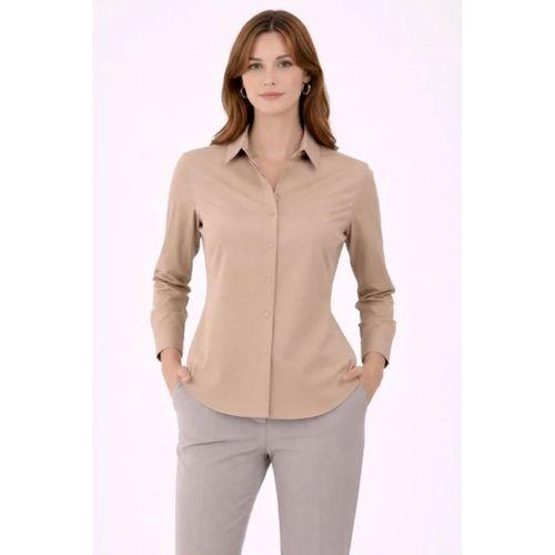Uzun Kollu Gömlek Düğmeli Klasik Yaka Günlük Ve Ofis Şıklığına Uygun - Bej