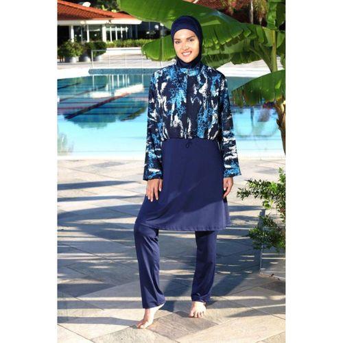 Estiva 26972 Lacivert Marble Tam Kapalı Croplu Pantolonlu Tesettür Mayo