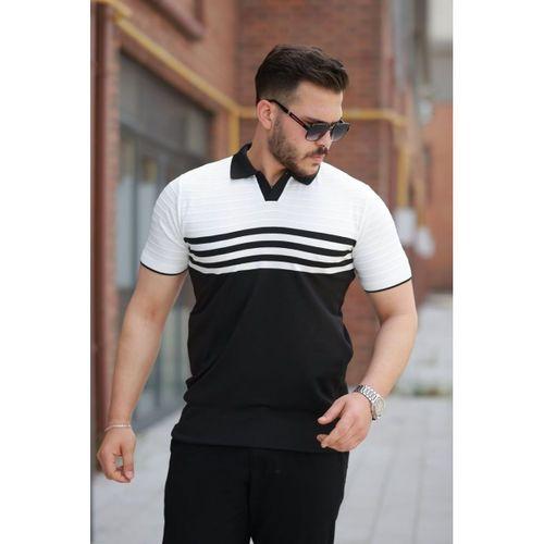 Erkek çizgi Desenli Yakalı Kısa Kollu T-shirt