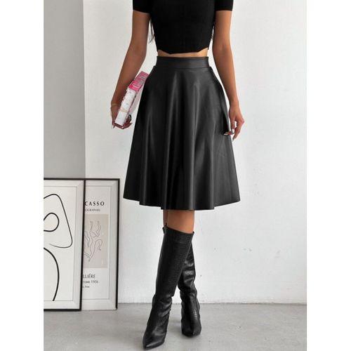 Kadın Yüksel Bel Deri Kloş Etek