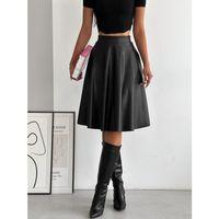 Kadın Yüksel Bel Deri Kloş Etek