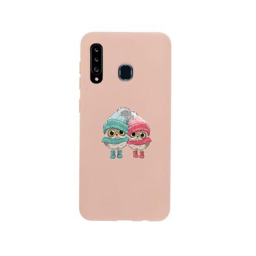 Samsung A20s Bereli Baykuş Premium Silikonlu Pembe Telefon Kılıfı