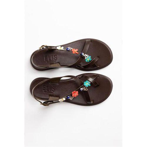 Bodrum Çapraz Detay Hakiki Deri Kadın Sandalet 4809 Kahve Khv