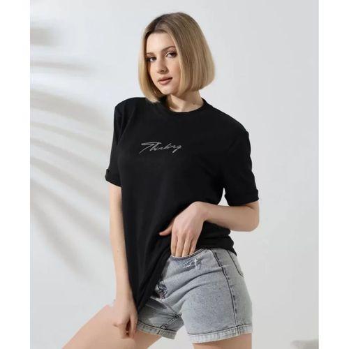 Pilelistore Unisex Bisiklet Yaka Baskılı Slim Fit T-Shirt - Siyah