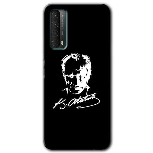 MRCİLETİSİM Huawei P Smart 2021 Kılıf Baskılı Kapak - Atatürk Silüet İmza +Tam Ekran Koruyucu