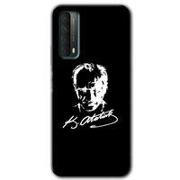 MRCİLETİSİM Huawei P Smart 2021 Kılıf Baskılı Kapak - Atatürk Silüet İmza +Tam Ekran Koruyucu
