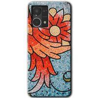 Oppo Reno 7 4G Kılıf HD Desen Baskılı Arka Kapak+Temperli Cam - Mozaik Çiçek