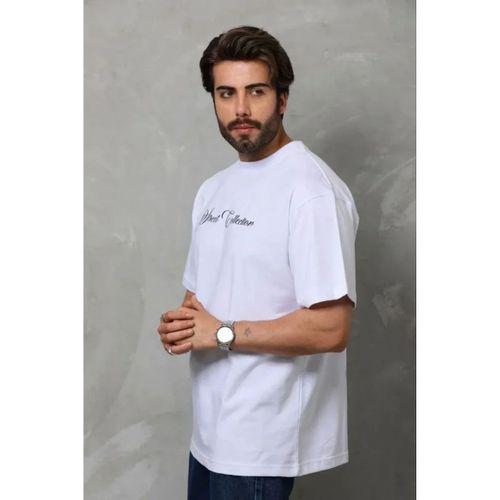 Erkek Baskılı T-Shirt Kısa Kol Bisiklet Yaka Regular Fit Rahat Kalıp Günlük Tişört - Beyaz
