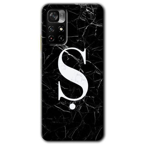 Potkal Hediye Fabrikası Xiaomi Redmi Note 11T Kılıf HD Desen Baskılı Arka Kapak - Siyah Mermer Desenli Ş Harfi