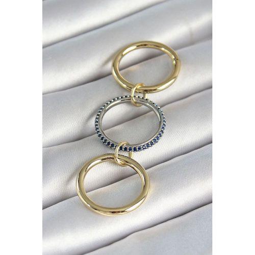 Pirinç Gold Renk Zirkon Taşlı 3'Lü Kadın Yüzük