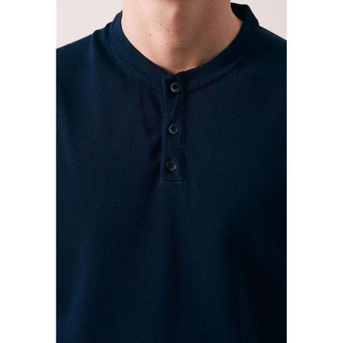 Dogen Hakim Yaka Düğmeli Kısa Kollu İnce Triko Erkek T-Shirt - Lacivert