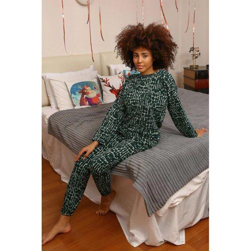Kadın Uzun Kol 3 İplik Penye Pijama Takım Yeşil