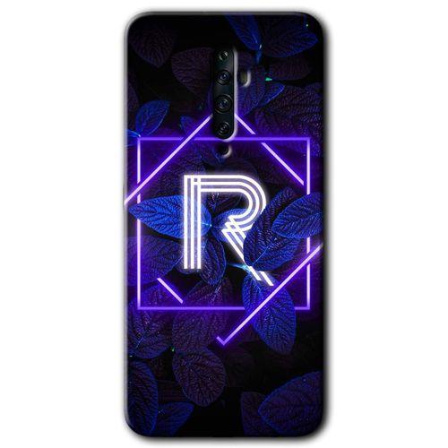OPPO Oppo Reno 2z Kılıf HD Desen Baskılı Arka Kapak + Temperli Cam - Dark Neon Yaprak R Harfi
