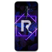 OPPO Oppo Reno 2z Kılıf HD Desen Baskılı Arka Kapak + Temperli Cam - Dark Neon Yaprak R Harfi