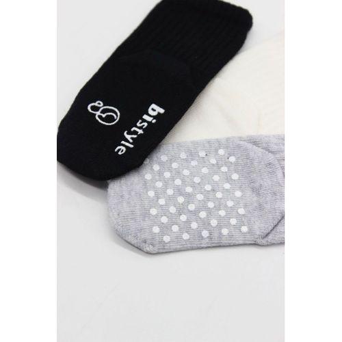 Bistyle Basic Kaymaz Penye Soket Çorap 3'Lü BS10106 Siyah Ekru Gri
