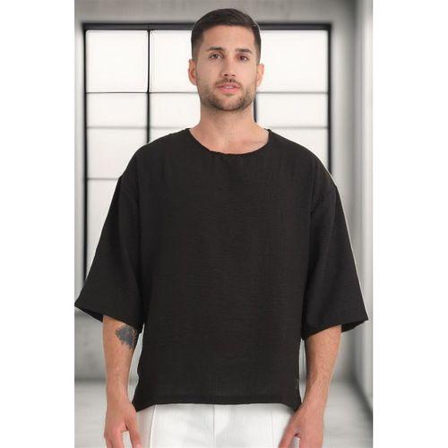 Bisiklet Yaka Fakir Kol Oversize Kısa Kol T-shirt - Siyah