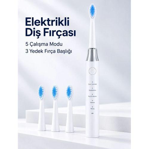 3 Yedek Başlık Hediyeli Usb Şarjlı Beyaz Elektrikli Diş Fırçası