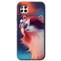 MRCİLETİSİM Huawei P40 Lite Kılıf Baskılı Kapak - Cat Butterfly + 5D Tam Kaplayan Cam