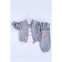 Kalp Desenli Hırkalı Pamuklu 3'lü Kız Bebek Takımı
