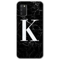 MRCİLETİSİM Samsung Galaxy A02s Kılıf Baskılı Kapak - Siyah Mermer Desenli K Harfi + 5D Tam Kaplayan Cam