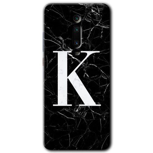 Xiaomi Mi 9T Kılıf HD Desen Baskılı Arka Kapak - Siyah Mermer Desenli K Harfi