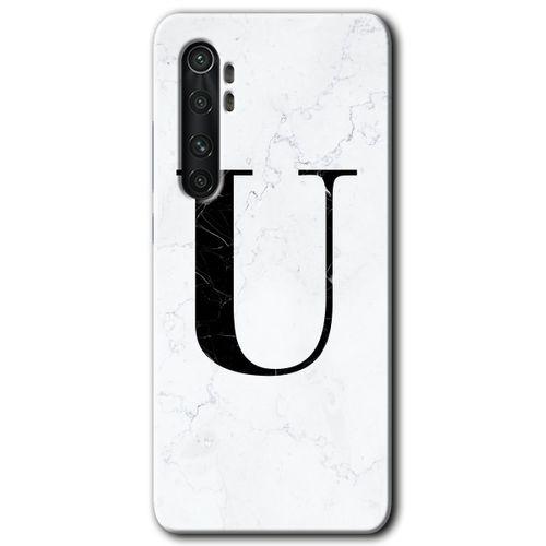 Xiaomi Mi Note 10 Lite Kılıf HD Desen Baskılı Arka Kapak - Beyaz Mermer Desenli U Harfi + Kırılmaz Cam