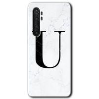 Xiaomi Mi Note 10 Lite Kılıf HD Desen Baskılı Arka Kapak - Beyaz Mermer Desenli U Harfi + Kırılmaz Cam